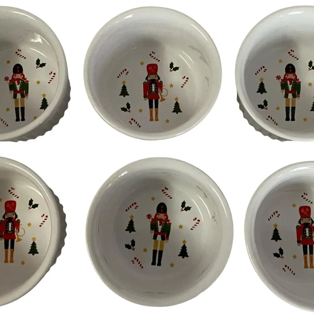Holiday Style Nutcracker Christmas Ramekins Ceramic 3.5in NWT Set of 6 Bakeware